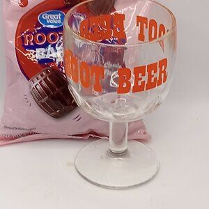 ROOT BEER Logo Thumbprint Pedestal Soda GOBLET Glass 12oz Barware CANDY Bowl 70s